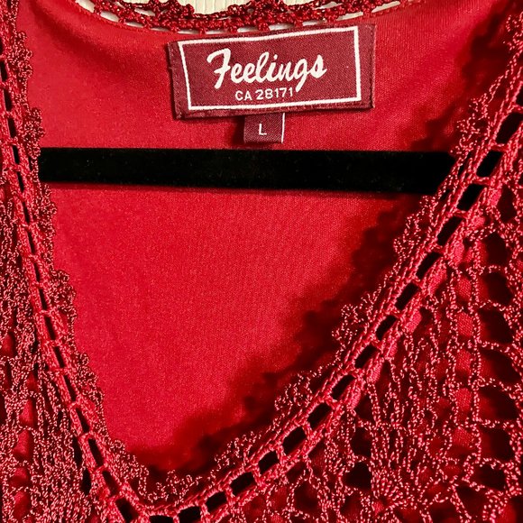 ⭐️2/$20⭐️ Red lacy, fully lined short sleeve top - size Large - Picture 3 of 7